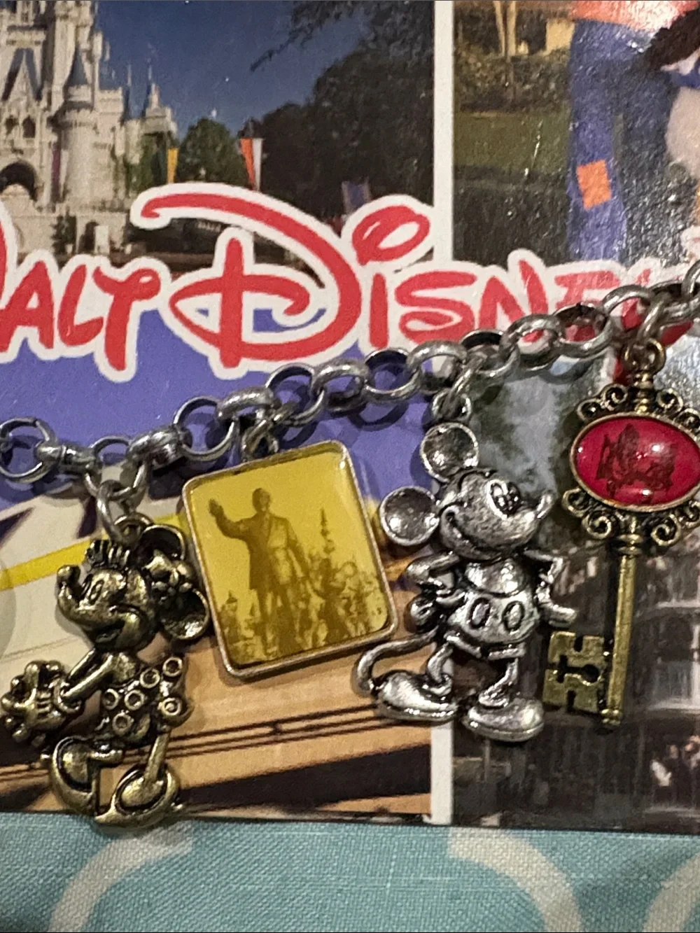Disney Silver Charm Bracelet with Yellow and Pink Accents